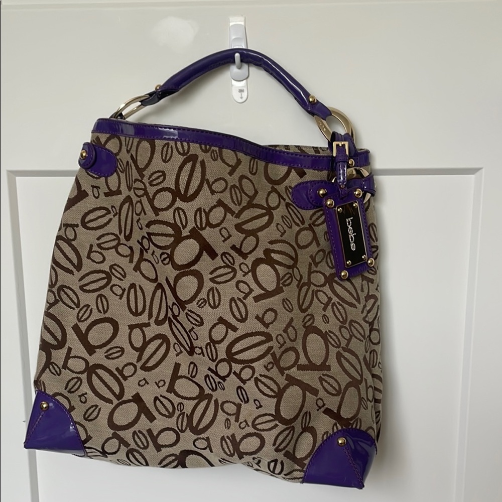 bebe Monogram Canvas Tote with Purple Trim
